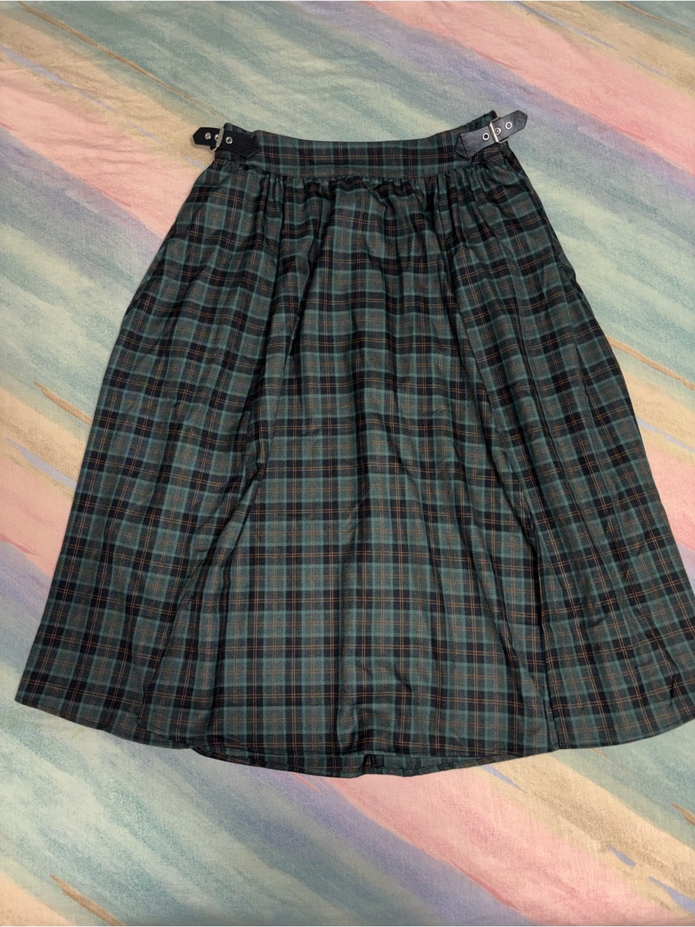 NWT Nightingale Buckled Check Midi Skirt green black size US 10 - Picture 7 of 8